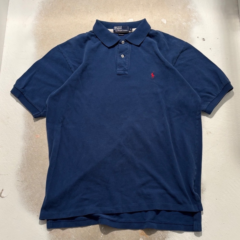 Polo Ralph Lauren Mens Large Navy Blue Short Sleeve Pique Polo Shirt Red Pony